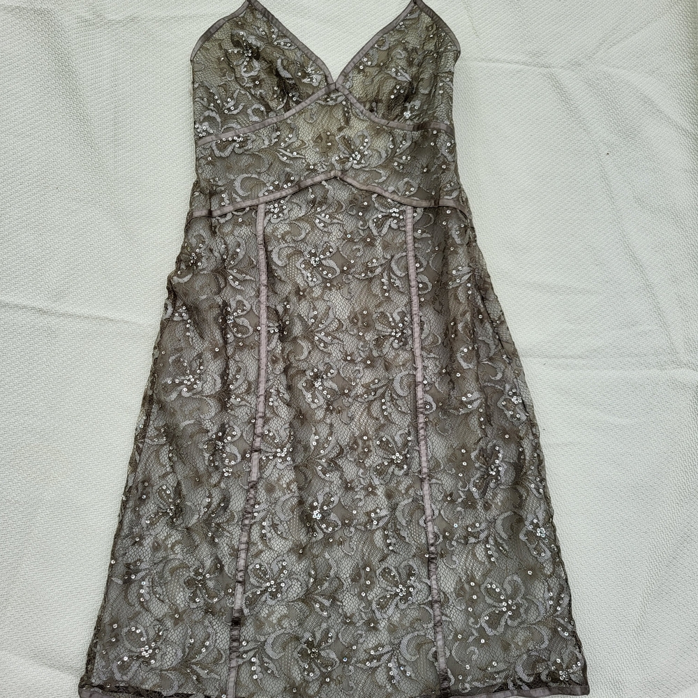 Vintage Express Grey and Silver A-Line Sundress Sweetheart Neckline